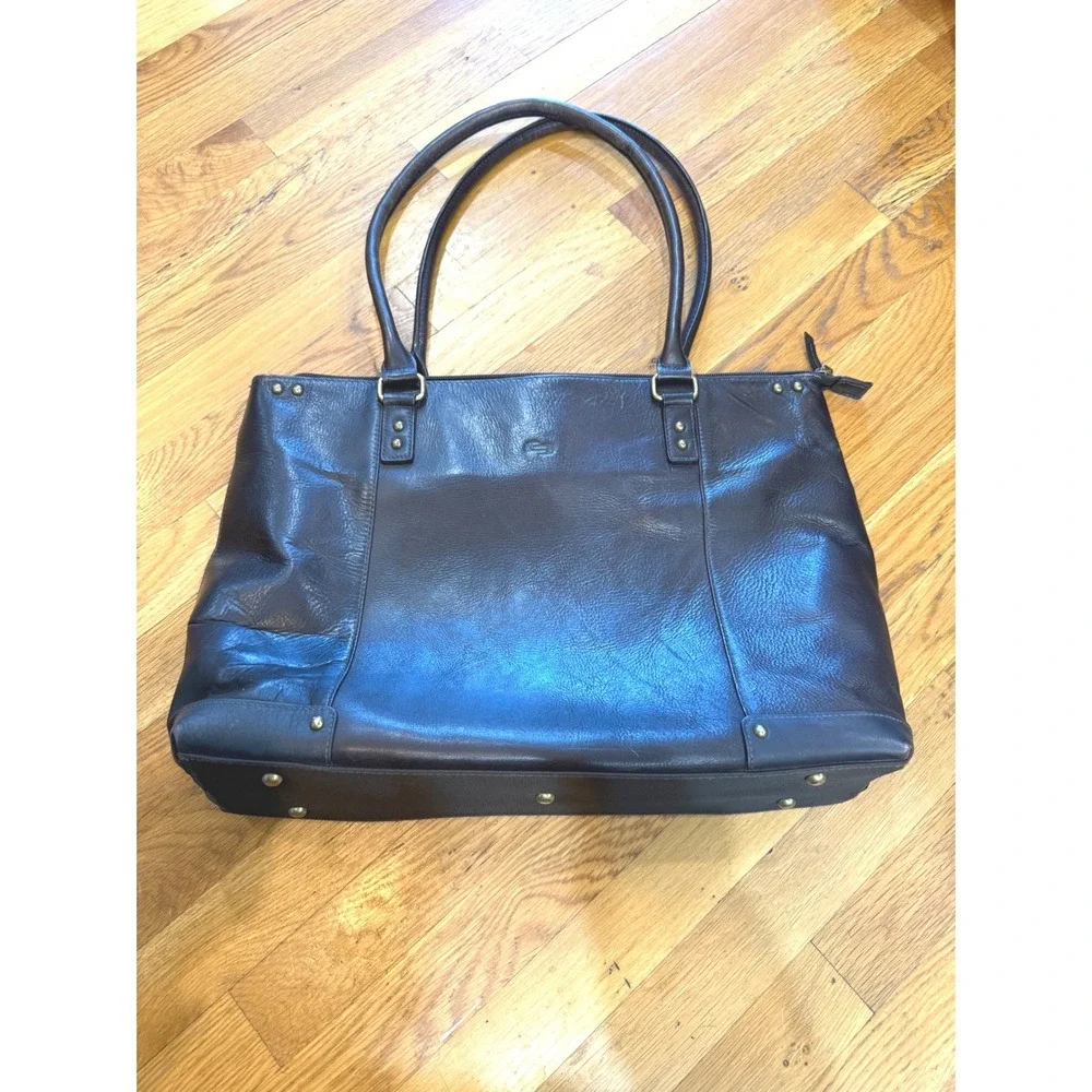 Solo New York Dark Brown Leather Laptop Tote Bag Professional Work Bag Teal